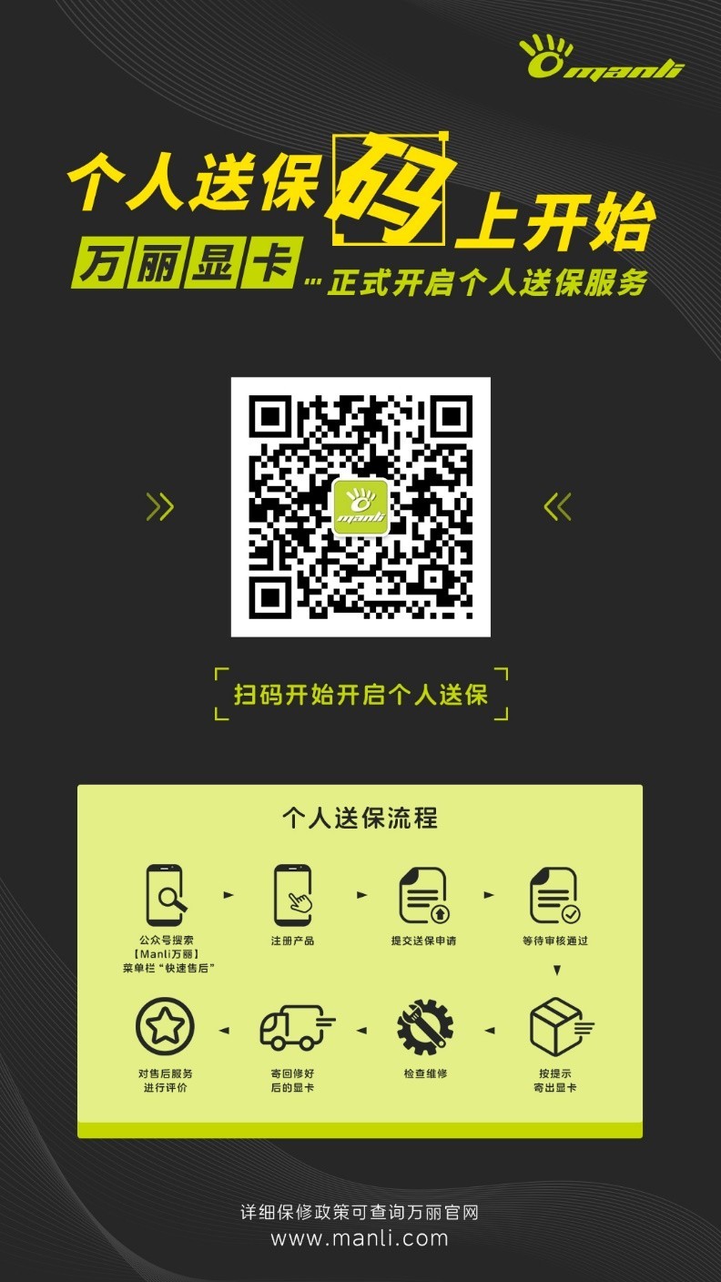 个人送保，码上开始！Manli万丽显卡售后服务升级